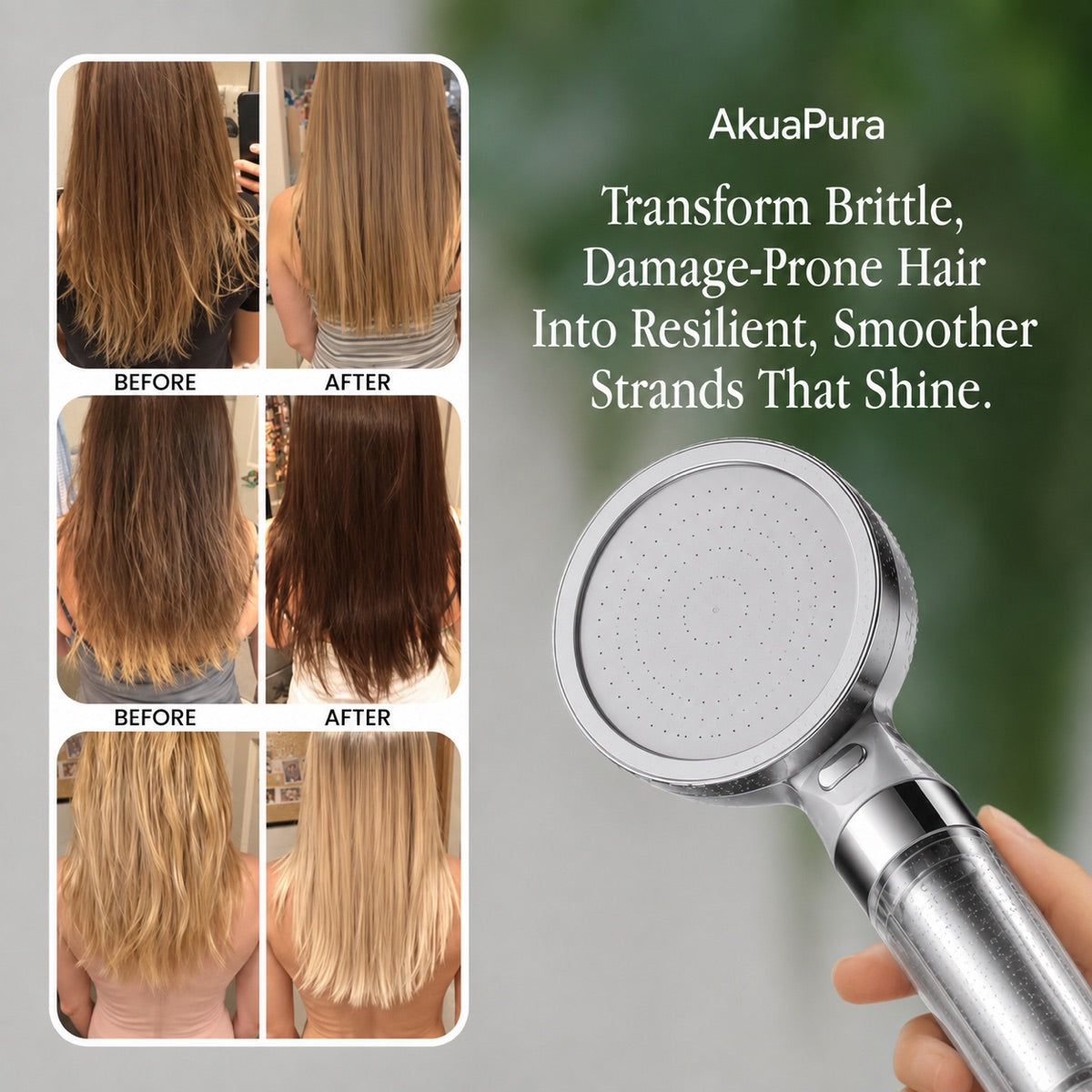 Handheld AkuaPura™ Shower Head cabello